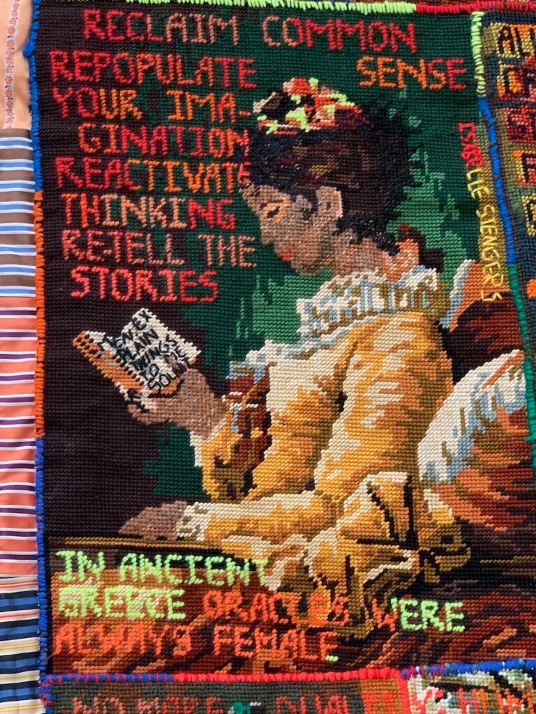 A Whimsical Embroidered Piece which Parodies Bygone Needlepoint