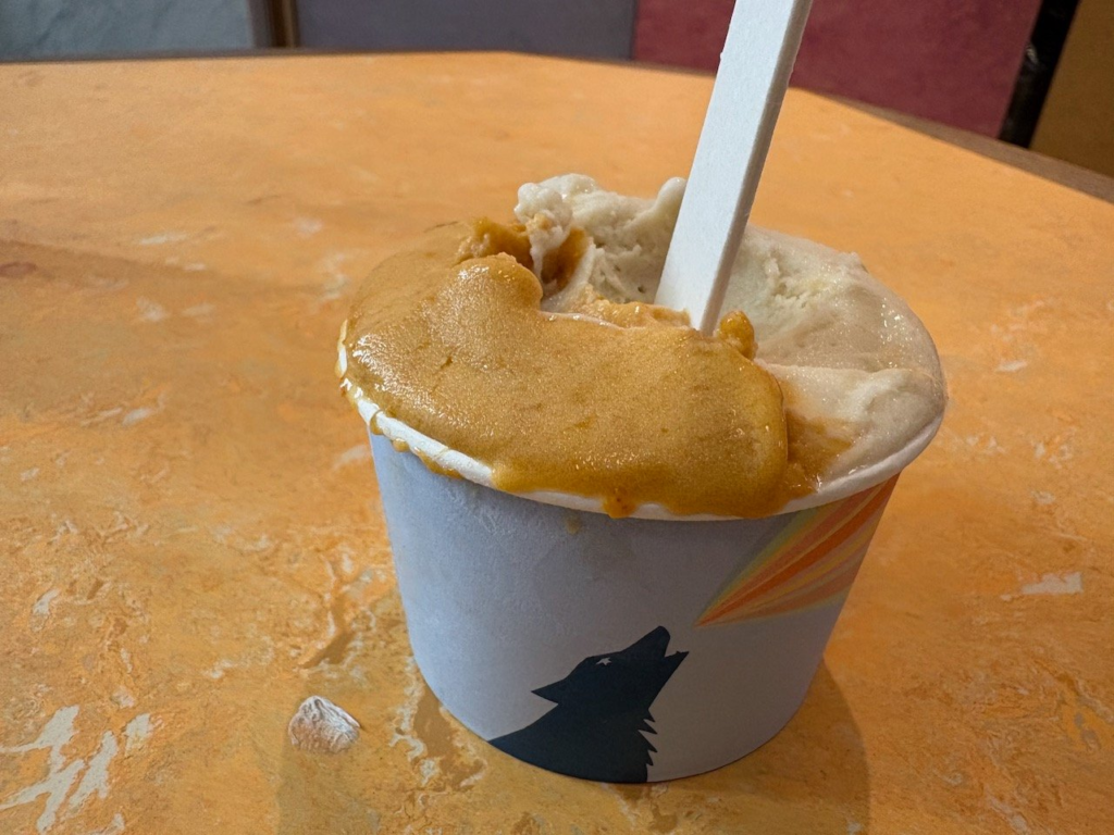 Gelupo's Apricot sorbet with fig leaf ice cream. A Summer treat.